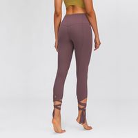 Wholesale L shaping Yoga Cropped Leggings Naked Feeling Dancing Tights with Foot Strap Waistband Pocket Weightless Soft Pants for Women Workout Leggings