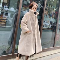 Wholesale Women s Fur Faux Vintage Fluffy Hoodie Coat Women Winter Grey Jacket Female Plus Size Warm Long Casual Outerwear Overcoat Thick War