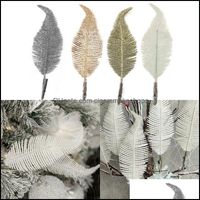 Wholesale Party Decoration Event Supplies Festive Home Garden Merry Christmas Tree Leaf Ornament Leafage Clip On Feather Glittery Baubles Cm