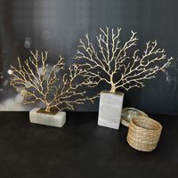 Wholesale Decorative Objects Figurines Luxury Golden Sea Tree Brass With Natural Spar Base Desktop Decor Furnishings Living Room Office El Soft Orna