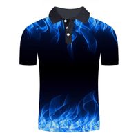 Wholesale T shirt Men s summer d blue flame printed short sleeve t shirt men s Polo lapel