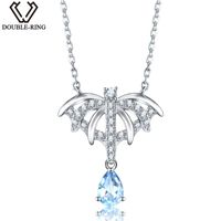 Wholesale DOUBLE R ct Natural Blue Topaz Pendant Classic Necklaces Genuine Sterling Silver Brand Wedding Fine Jewelry Chains