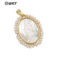 Wholesale WT JP255 WKT new hot populared handmade wire wrapped pearl charm Virgin Mary gold pendant Natural white shell Mary pendant G0927