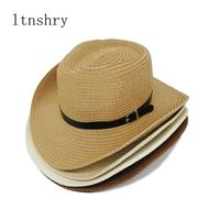 Wholesale Summer Avariety Of Solid Colors Hat Panama Hats Men Straw Cowboy Sun Folding Western Wide Curved Brim Jazz Cap