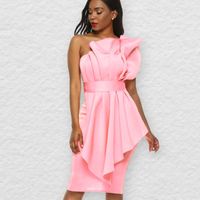 Wholesale Pink Tube Top Dress Ruffles Sexy Bodycon Birthday Party Bare Shoulder Backless Stylish With Waist Belt Event Dinner Night Robes Casual Dress