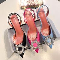 Wholesale Designer Black Satin Crystal Buckle Womens Slingbacks Pumps Patent Leather Gladiator Sandals Transparent Silver High heeled Shoes
