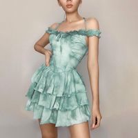 Wholesale Casual Dresses Tie Dye Bodycon Mini Dress Sexy Halter Pleated Vintage Bubble Princess For Women Summer Fairy Grunge Y2K Clot