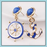 Wholesale Fashion Jewelry Womens Blue Sea Anchor Dangle Stud Lady Earrings S175 Drop Delivery Okhv
