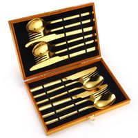 Wholesale Dinnerware Sets Cutlery Set Stainless Steel Gift Wood Box Flatware Kitchenware Knife Fork Spoon For Dinner Home Party Wedding