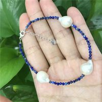 Wholesale Beaded Strands Natural Tiny Shining Stone MM Real Big Baroque MM Pearl Bracelet quot Sterling Silver Clasp CM