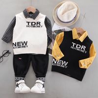 Wholesale Clothing Sets Spring And Autumn Baby Boy Sweater Shirt Three piece Suit Western Style Casual Knitted Vest