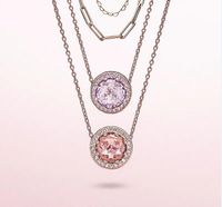 Wholesale Charm K disc pendant necklace shiny CZ zircon rose gold bead chain suitable for Pandora style jewelry fashion girl set gift