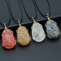 Wholesale Pendant Necklaces Natural Stone Quartzs Necklace Gold Color Wire Wrap Polished Gem For Women Jewelry Reiki Heal Gifts