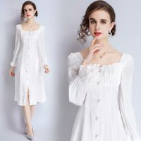 Wholesale French Girl Skirt White Bubble Sleeve Slim Fit Cuffs with Binding Without Meat Fairy Dress Autumn