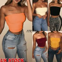 Wholesale Womens Plain Off shoulder Sleeveless Short T Shirt Strapless Tops Bras Bustier Black White Red Orange Blue Yellow