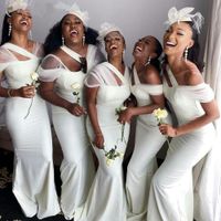 Wholesale African Black Girls Bridesmaid Dresses New Sexy Mermaid White Satin Long Wedding Party Dress Women Formal Gowns Custom