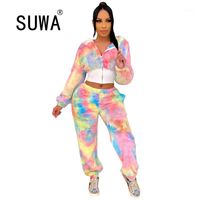 Wholesale Women s Tracksuits Rainbow Tie Dye Plush Two Piece Sets Autumn Winter Clothes For Women Long Sleeve Hooded Crop Top And Jogger Sweatpant War