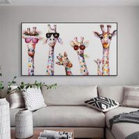 Wholesale Paintings Colorful Giraffe Family Wearing Glasses Graffiti Art Print On Canvas Painting Kids Room Wall Picture Home Decoration Poster
