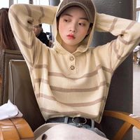 Wholesale Women s Sweaters Harajuku Autumn Winter Clothes Korean Style Women Sweater Fashion Personality Vintage Striped Button Knitted