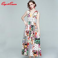 Wholesale Qiqi queen Spring Floral Print V neck Bow Boho Beach Dress Vintage Casual Dresses French Style Robe Holiday Bohemia Vestidos