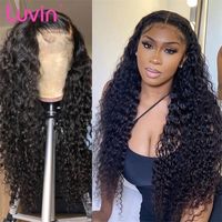 Wholesale Luvin Inch Loose Deep Wave x6 Transprent Frontal Human Hair Wigs Brazilian Water Curly X5 Lace Closure Wig For Women