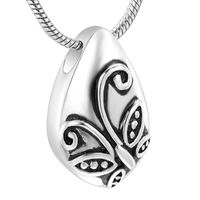 Wholesale Pendant Necklaces Butterfly Carved Teardrop Cremation Jewelry Stainless Steel Keepsake Memorial Urn Necklace For Ashes Holder