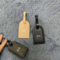 Wholesale luggage tag Classical Real Leather Personalized custom travel label add hot stamping initials Tanned stamp Travel Tag