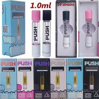 Wholesale 10 Strains ml PUSH Glass Cartridge Atomizers Vape Pen Cartridges Packaging Thread With Silicone Heah Carts Empty Oil Wax Vaporizers E Cigarettes