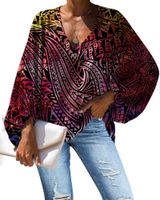 Wholesale Polynesian Traditional Tribal Style Print Women Chiffon Tops Fashion Long Sleeve Blouse Ladies Custom Plus Size Women s Blouses Shirts