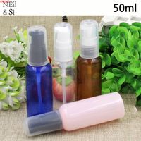 Wholesale 50ml Plastic Pump Spray Bottle Cosmetic Makeup Cream Shampoo Lotion Press Container Blue Brown Green Pink Red good qty