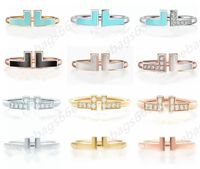 Wholesale silver ring with box parallel bars women s men s adjustable two T letter ring jewelry