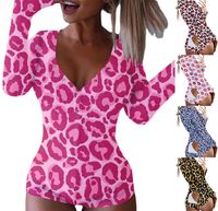 Wholesale Spring and Autumn New Women Jumpsuit Designer V neck Digital print button long sleeved shorts Onesies Fashion Sexy Home Slim Rompers