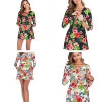 Wholesale Maternity Dresses Gown Autumn Long Sleeve Dress Breastfeeding Clothing Flowers Printed Nursing Clothes Winter Pregnancy Outwear