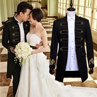 Wholesale Men s Suits Blazers Vintage Victorian Medieval Coat Luxury Groom Wedding Dress For Men King Cosplay Costume Blue Black Jacket Plus Size X