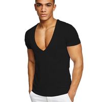 Wholesale Deep V Neck T Shirt For Men Low Cut Vneck Wide Vee Tee Male Tshirt Invisible Undershirt Model Scoop Hem Slim Fit Short Sleeve Men s T Shirts