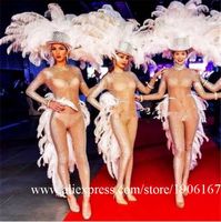Wholesale White Feathers Exaggerated Samba Dance Stage Clothes Event Feather Headdress Catwalk Model Show Nightclub Bar Body Suit Costume Party Decora