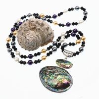 Wholesale Pendant Necklaces Natural Abalone Shell Necklace Women Handmade Glass Pearl Bead Paua Reiki Dress Sweater Long Chain Jewelry B113