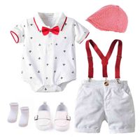 Wholesale NXY Children s toys Cotton Boys Summer born Clothes Set Birthday Dress White Infant Outfit Hat Rompers Bib Shorts Shoes Socks M221220