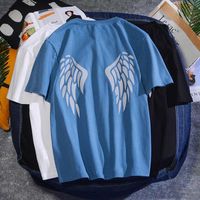 Wholesale Summer Fashion Men s T shirts Angel Wings Printed Trendy Short Sleeve Tee Shirt Rock Casual Rapper Glow Men s Clothing Tops