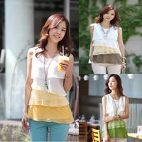 Wholesale New Design Multi Colors Shirts for Spring Summer Style Flounce Tiered Tops Round Neck Sleeveless Shirt