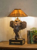 Wholesale Thailand Study Room Elephant Head Table Lamps Southeast Asia Wood Carving Desk Lamp Bedroom Bedside led Night Lamp Bamboo Hand woven Craft Decoration Table Light
