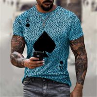Wholesale Men s T Shirts Latest Poker Print T shirt Fashion D Printed Top Summer Casual Breathable Fabric Retro Style Cost effective