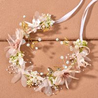 Wholesale Spring Floral Crowns For Girls Fairy Tale Flowers Bridal Tiara Headpieces Pearls Beaded Ribbon Headband Wedding Party Hair Accessories Women Headdress AL8902