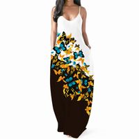 Wholesale Casual Dresses Summer Long Dress Elegant Robe Sexy Party Sleeveless Women Sundress Maxi Butterfly Print D Flowers