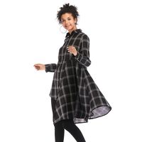 Wholesale Casual Dresses Fashion Asymmetrical Women s Spring And Autumn Buttons Dress Up Long Comfortable Long Sleeve Plaid