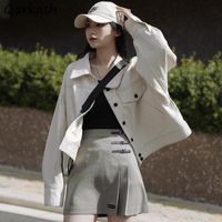 Wholesale Women s Jackets Women Short Basic Slender White Korean Style Denim Soft Leisure Teenagers School Girls Fashionable Outwear Females