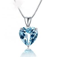 Wholesale Blue Crystal Topaz Pendant Ocean Heart Shaped Necklace Silver