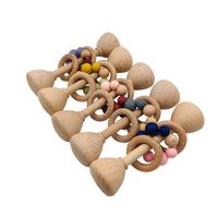 Wholesale Baby Pacifiers Rocking Bell Teeth Natural Wooden Silicone Teething Beads Newborn Practice Toys B7310