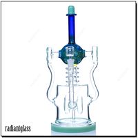 Wholesale 14inches Recycler Dab Rig Big bongs Water Pipes Thick Glass Water Bongs Tobacco Hookahs With quartz banger