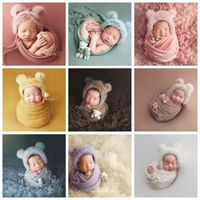 Wholesale 3pcs set Newborn Infant Photography Wraps Knitted Baby Boys Girls Photo Props Faux Fur Hat Strong Stretch Blanket Bear Doll Y2
